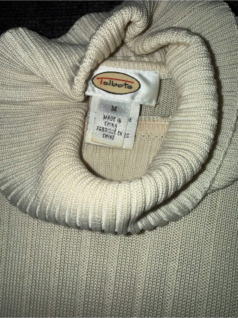 Vintage Talbots 100% Silk Turtleneck Sweater M Ivory Y2K Preppy Ribbed - Picture 8 of 10